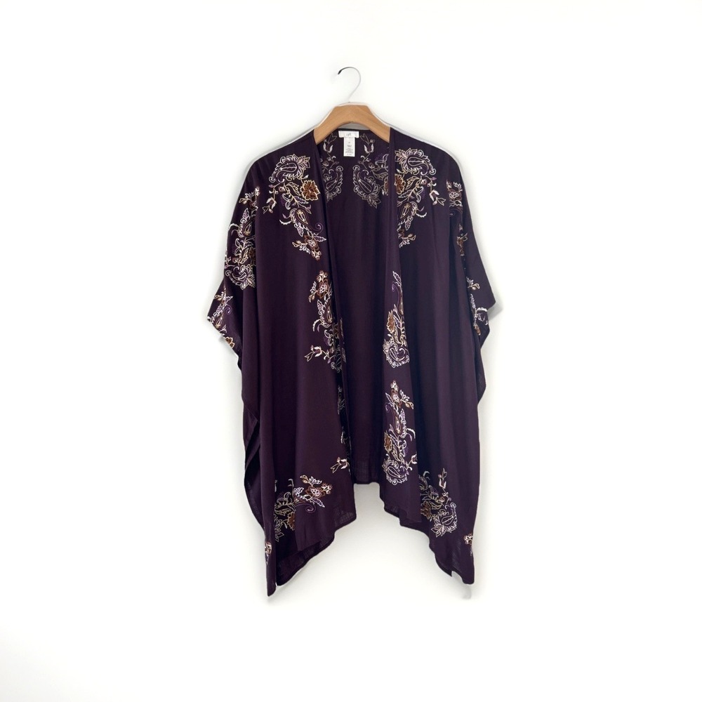J. Jill Embroidered Paisley Ruana Kimono Wrap SZ S-L Boho Chic Witchy Romantic